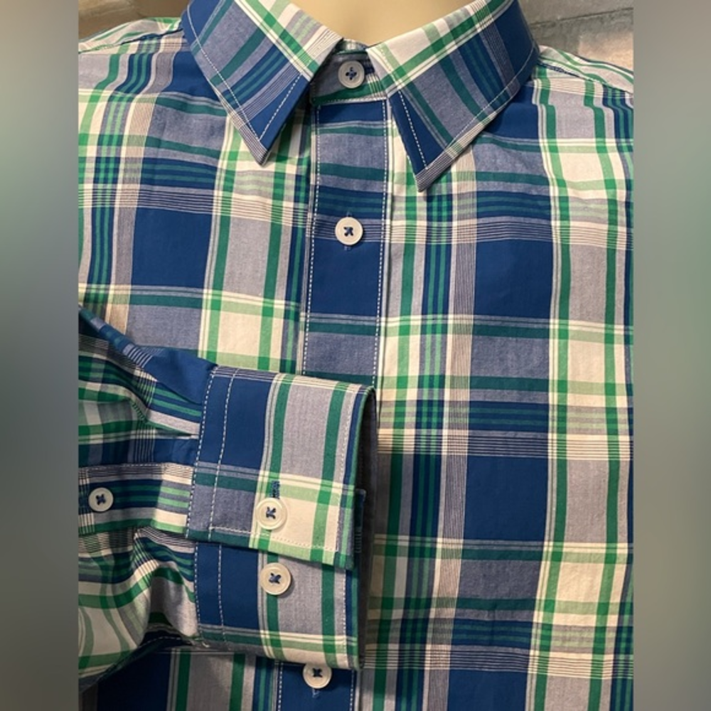 Men’s green and blue‎ button down shirt size Large Nick DuNN